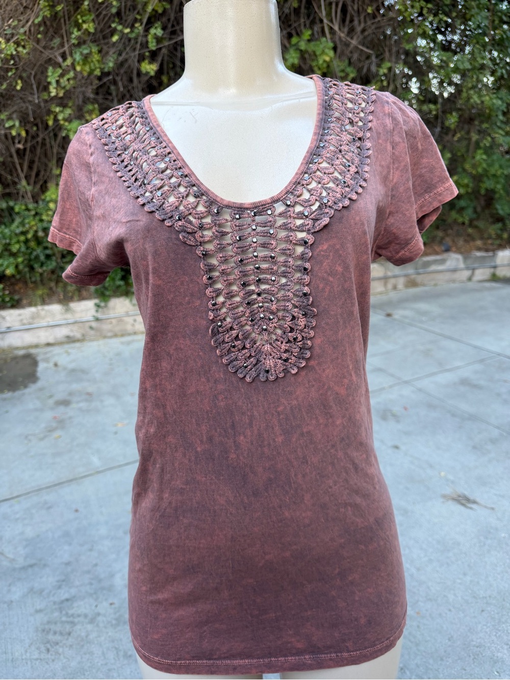 Women’s Embellished Scoop Neck cotton Top - Dusty Rose